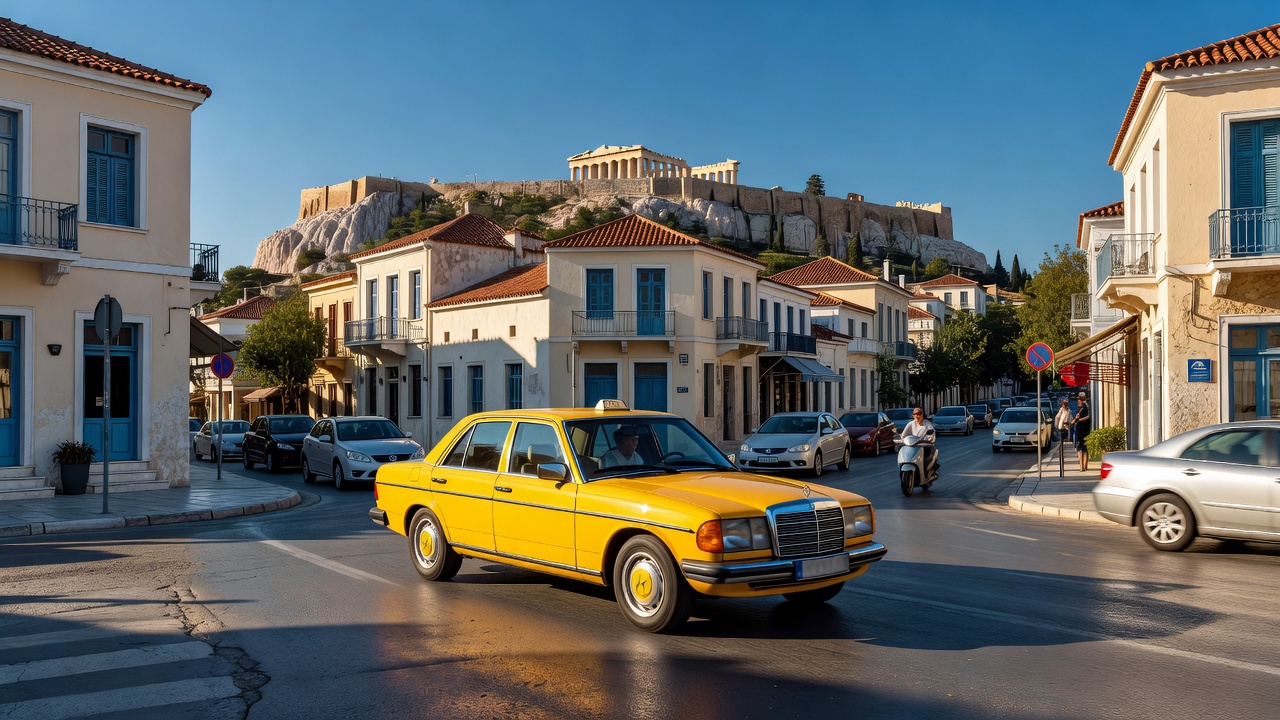 Κίτρινο ταξί στους δρόμους της Αθήνας